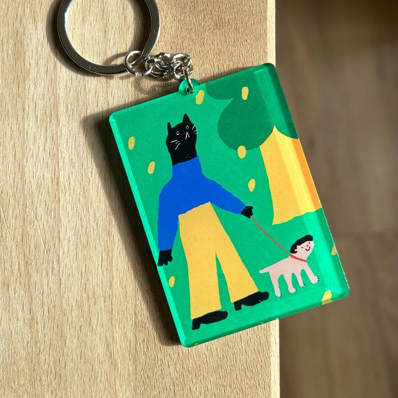 [Cat takes people for a walk] key chain - ที่ห้อยกุญแจ - พลาสติก สีเขียว