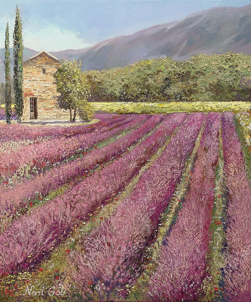 Lavender fields of Provence.  The original painting. Oil on canvas. - Wall Décor - Other Materials Purple