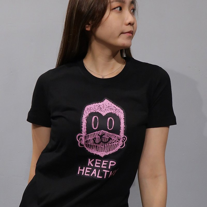Healthy Monkey- ブラック-Women-Women's Tシャツ - Tシャツ - コットン・麻 ブラック