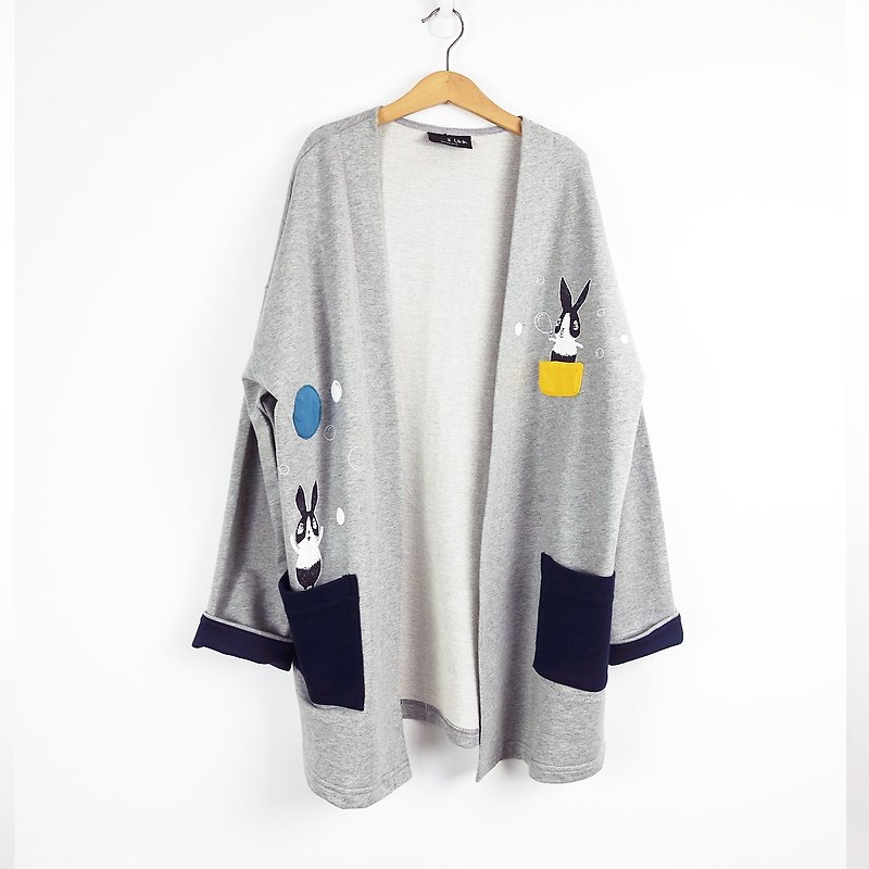 Urb / cotton jacket / bubble rabbit (grey) - เสื้อแจ็คเก็ต - ผ้าฝ้าย/ผ้าลินิน สีเทา