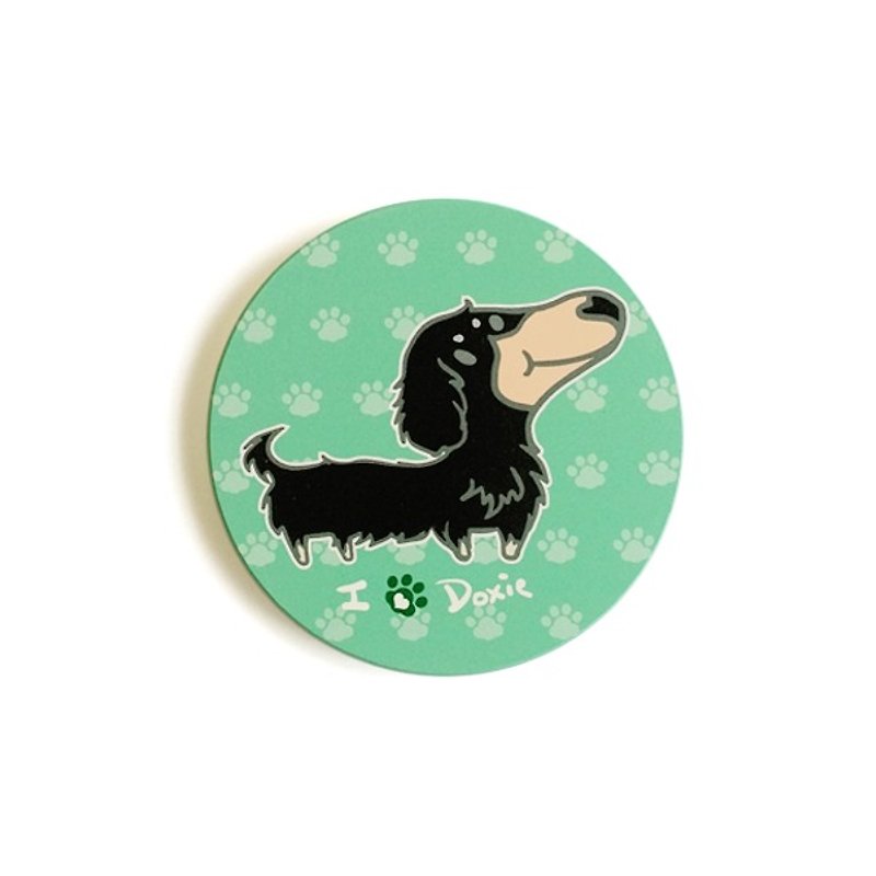1212 play Design Ceramic water coaster - black long-haired dachshund - ที่รองแก้ว - วัสดุกันนำ้ สีดำ