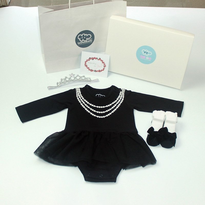 Good day blossoming / Junior girls chiffon tutu jumpsuit - Breakfast at Tiffany's Breakfast at Tiffany's (long-sleeved paragraph) group attached gift crown tiara Audrey Hepburn MIT - Baby Gift Sets - Cotton & Hemp Black
