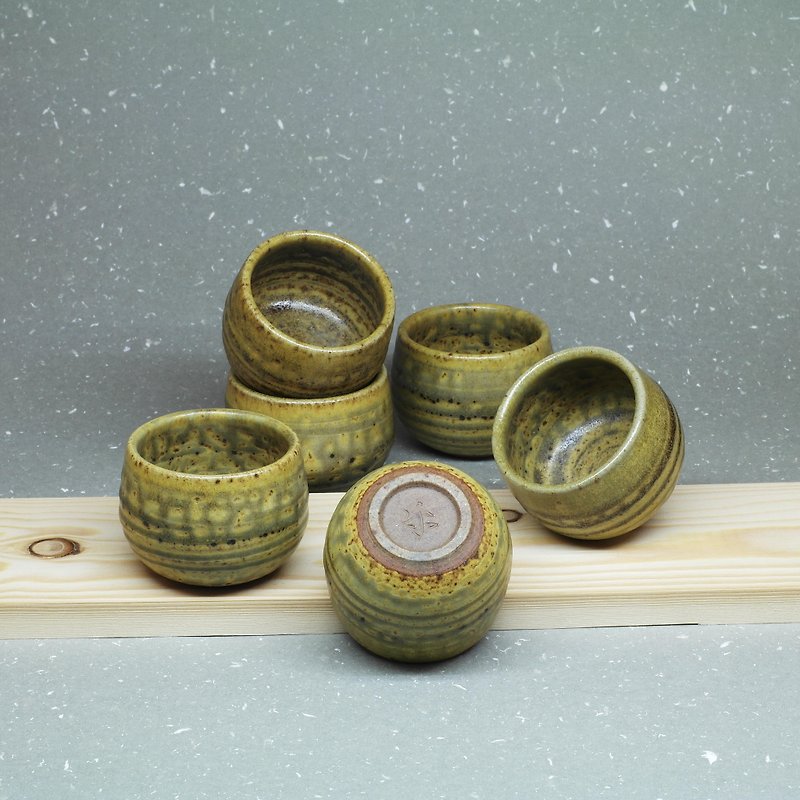 灰釉 茶杯 組 六杯 手作陶器 茶道具 - 茶壺/茶杯/茶具 - 陶 綠色