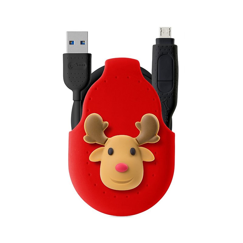 Bone / Two-in-one double-head transmission line (Type-C)-Elk【Android】 - Other - Silicone Red