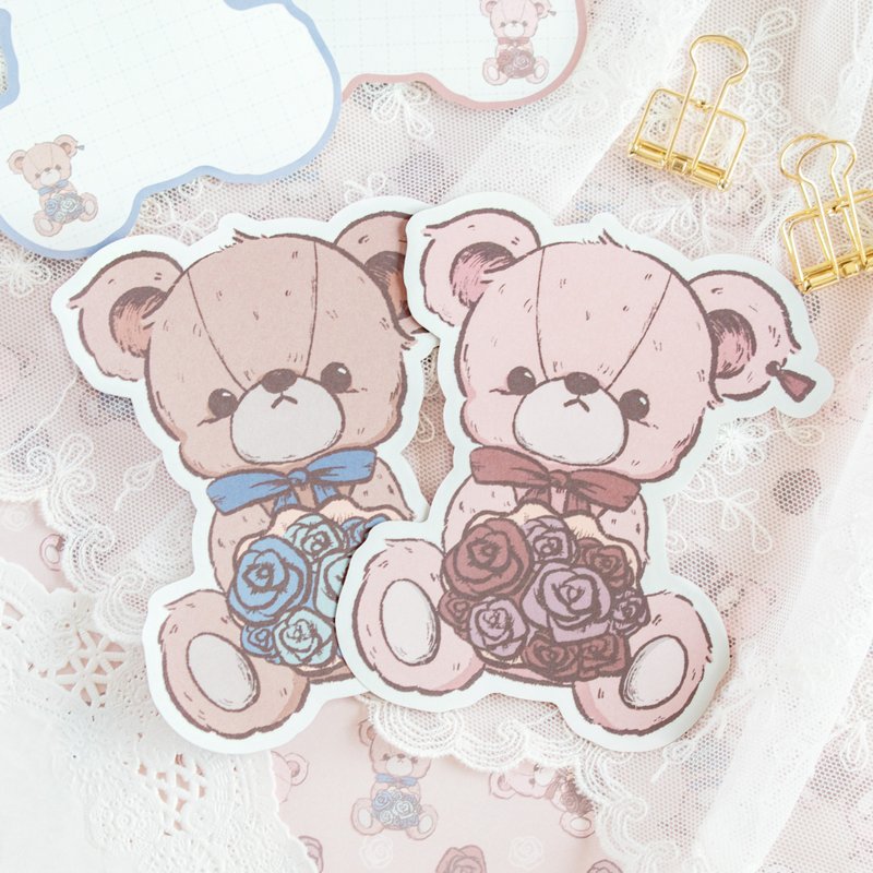 Die cut memo sheets Rose bouquet teddy bear  / 20 sheets - กระดาษโน้ต - กระดาษ สึชมพู