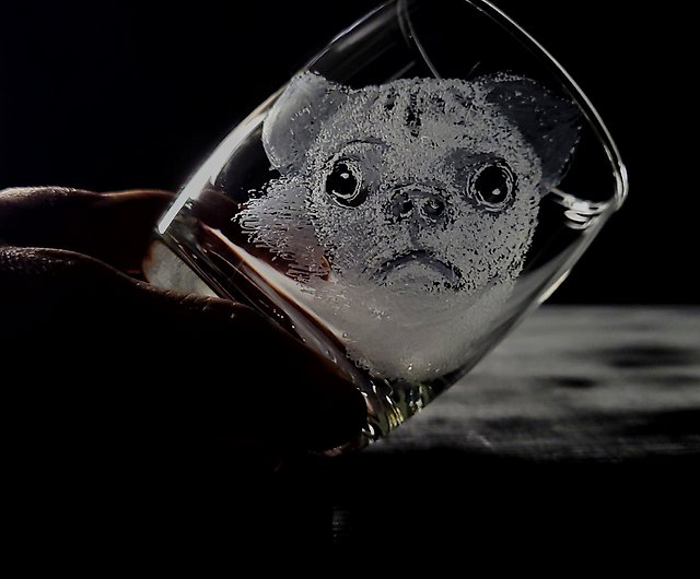 Cute drink glass with glass pug, dog glass cup, water cup, Pug mug,  glassware, tiny pug cup, handmade dog, drinkware, animal love, wine