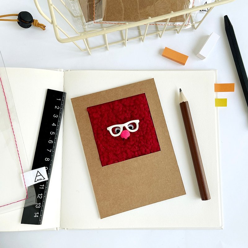 大眼鏡的毛毛小精靈立體手作卡片/大/六色 - 卡片/明信片 - 紙 