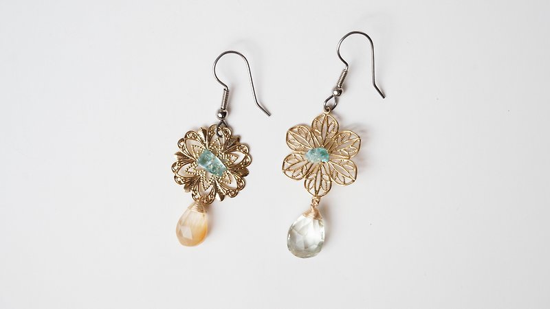 [Anna] Handmade X natural stone earrings - ต่างหู - กระดาษ สีส้ม