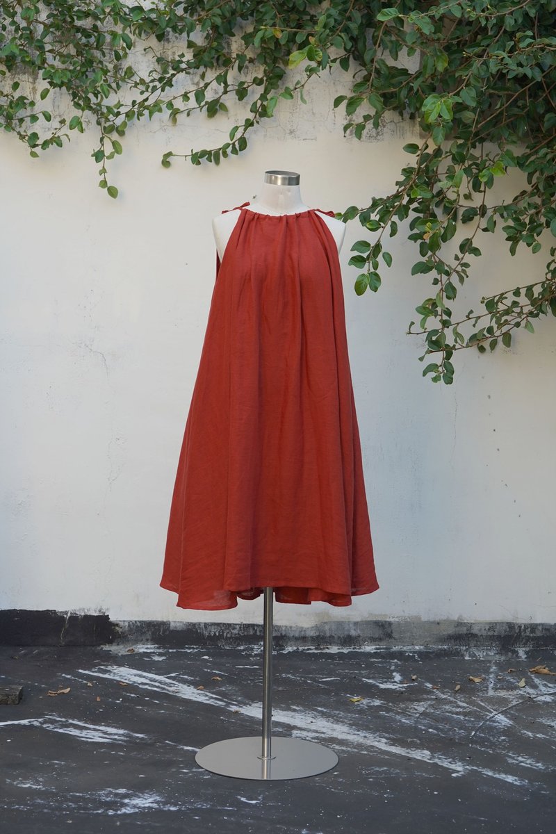 birphin | spray suspender skirt | red 100% linen - One Piece Dresses - Cotton & Hemp Red