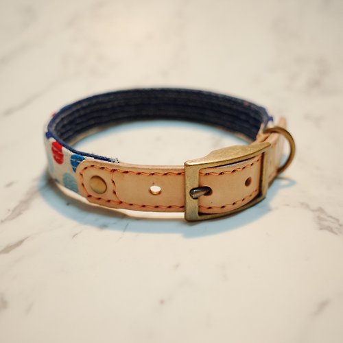 Michu Pet Collars #美珠手作 限量 狗 M號 項圈 撞色藍紅點點 日本厚棉布 可上牽繩