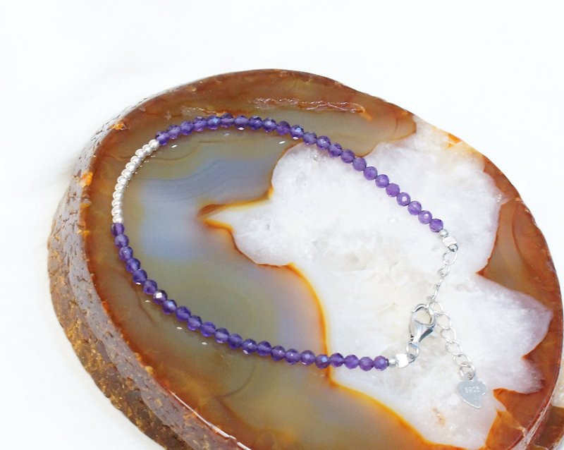 紫晶銀手鍊 ( Amethyst Bracelet Silver with Linear Alloy ) - 手鍊/手鐲 - 寶石 紫色