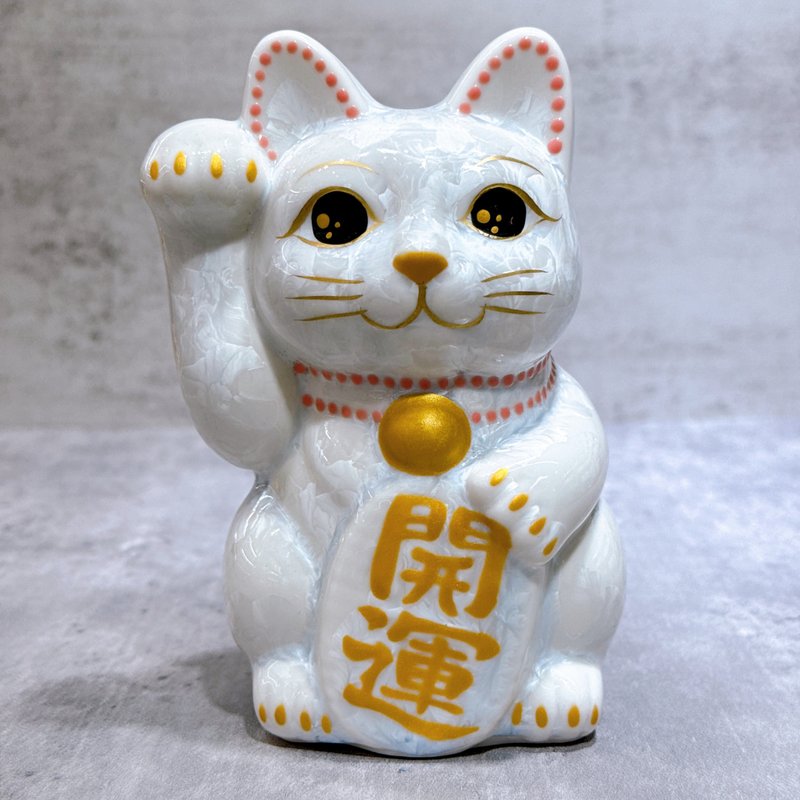 【白晶開運】日本清水燒招財貓 | 花結晶 - 白 開運 - 擺飾/家飾品 - 瓷 白色