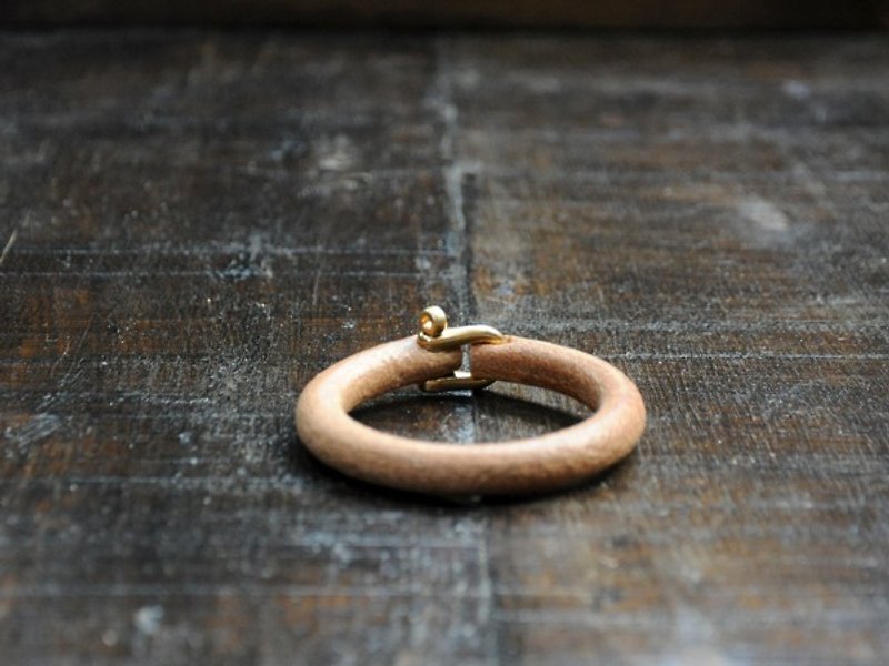 特色黃銅扣 手製皮革手環 ( 原色) - 手鍊/手鐲 - 真皮 咖啡色