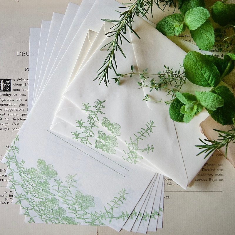letter set/mint rosemary thyme/6letter paper and 3envelopes/A5size letter paper - ซองจดหมาย - กระดาษ 