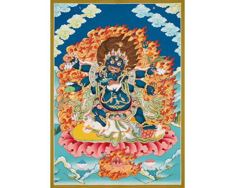 靈性六臂大黑天唐卡  忿怒的守護者 - 壁貼/牆壁裝飾 - 其他材質 多色