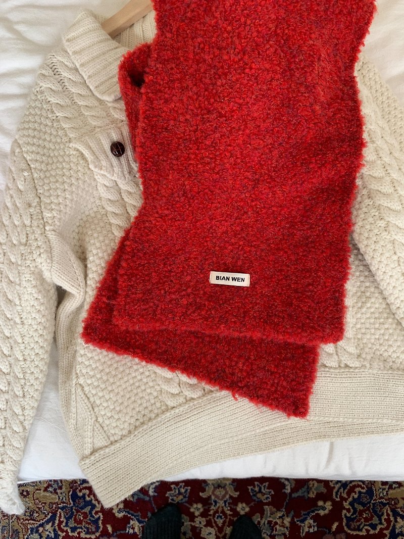 Wool loop yarn fluffy soft waxy new year red all-match warm knitted scarf - ผ้าพันคอถัก - ขนแกะ 