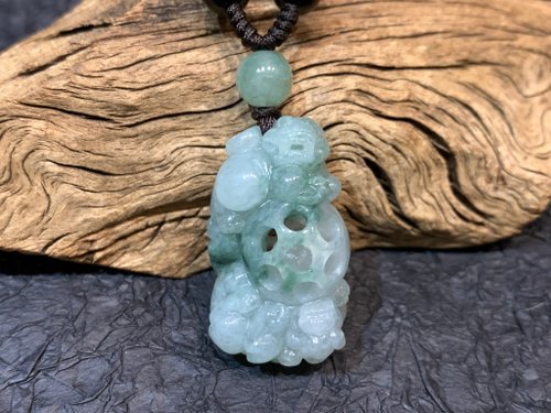 淳玉晶品坊 快速出貨免費開光天然緬甸玉翡翠招財貔貅項鍊有求必應 錢滾錢