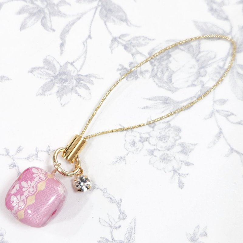 和風　紙風船　ストラップ　キーホルダー　折り紙　和柄　花柄　イニシャル　スマホ　携帯　バッグ　ポーチ　ピンク - ストラップ・チェーン - 紙 ピンク