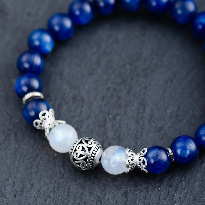 藍晶石月光石925純銀手鍊 | 天然水晶泰銀手鏈 客製設計 生日禮物 - 手鍊/手鐲 - 寶石 藍色