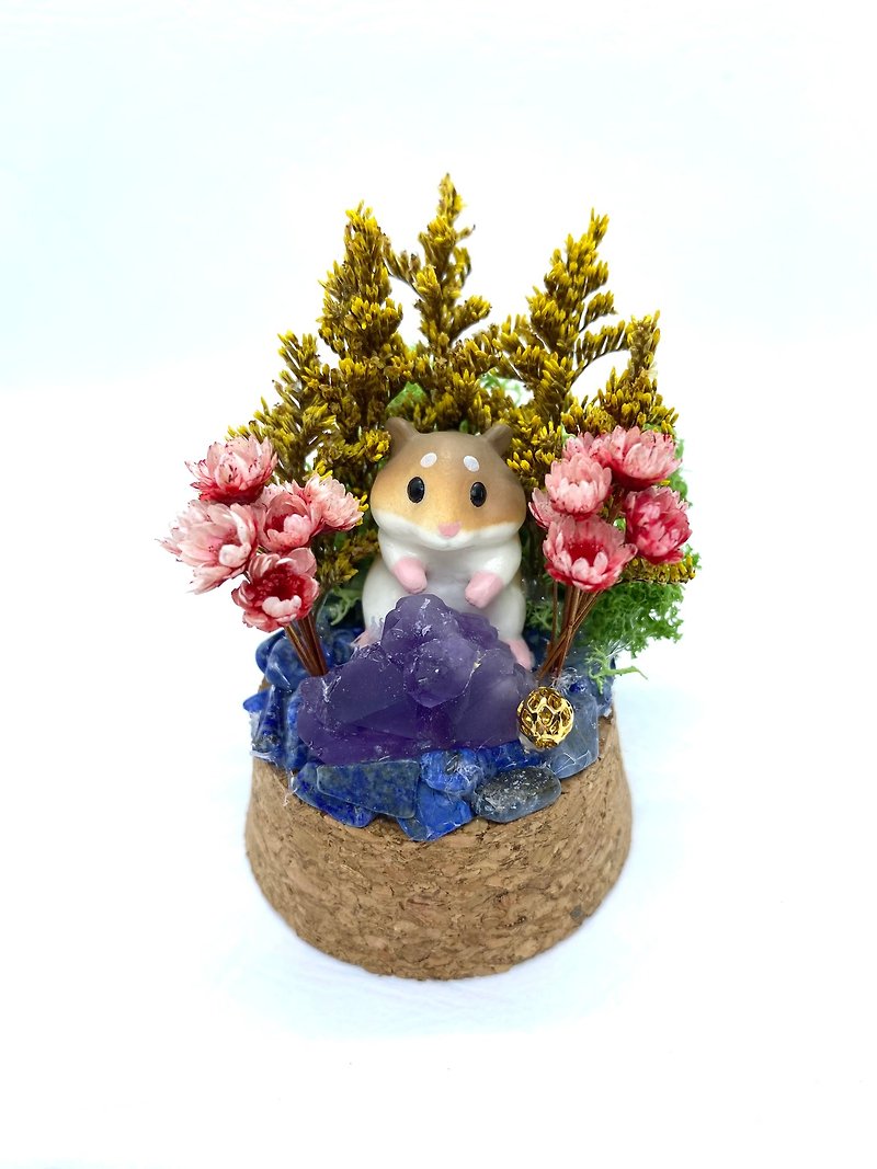 Hamster and Amethyst-Crystal Doll Dried Flower Arrangement - ของวางตกแต่ง - คริสตัล 