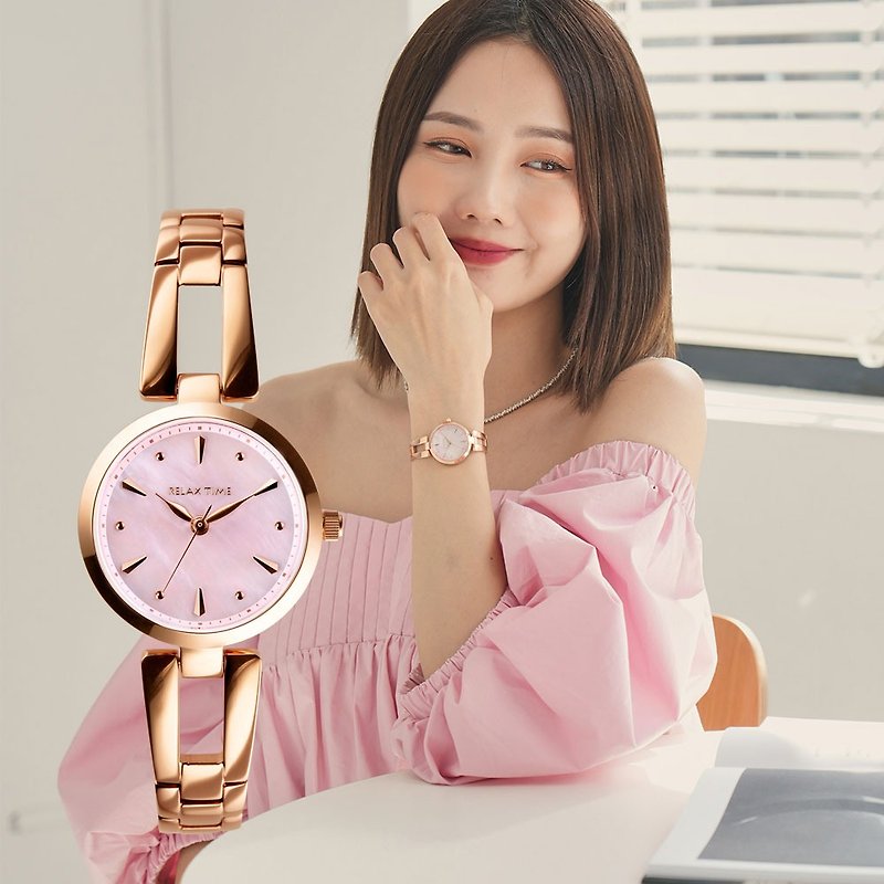 RELAX TIME 小資の微甜錶款 (RT-71-8)粉紅貝殼x玫瑰金 - 女裝錶 - 不鏽鋼 粉紅色