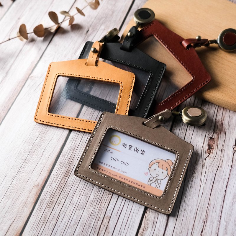 [Graduation Gift] [Free Engraving] Practicing License Double-sided Transparent ID Cover - ID & Badge Holders - Genuine Leather Multicolor