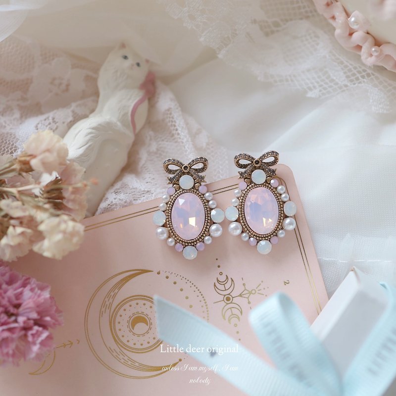 vintage pink opal stone ピアス/イヤリング LD015 - 耳環/耳夾 - 珍珠 粉紅色