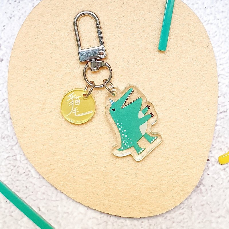 Cat hair original design Acrylic pendant key ring / green dinosaur - พวงกุญแจ - อะคริลิค หลากหลายสี