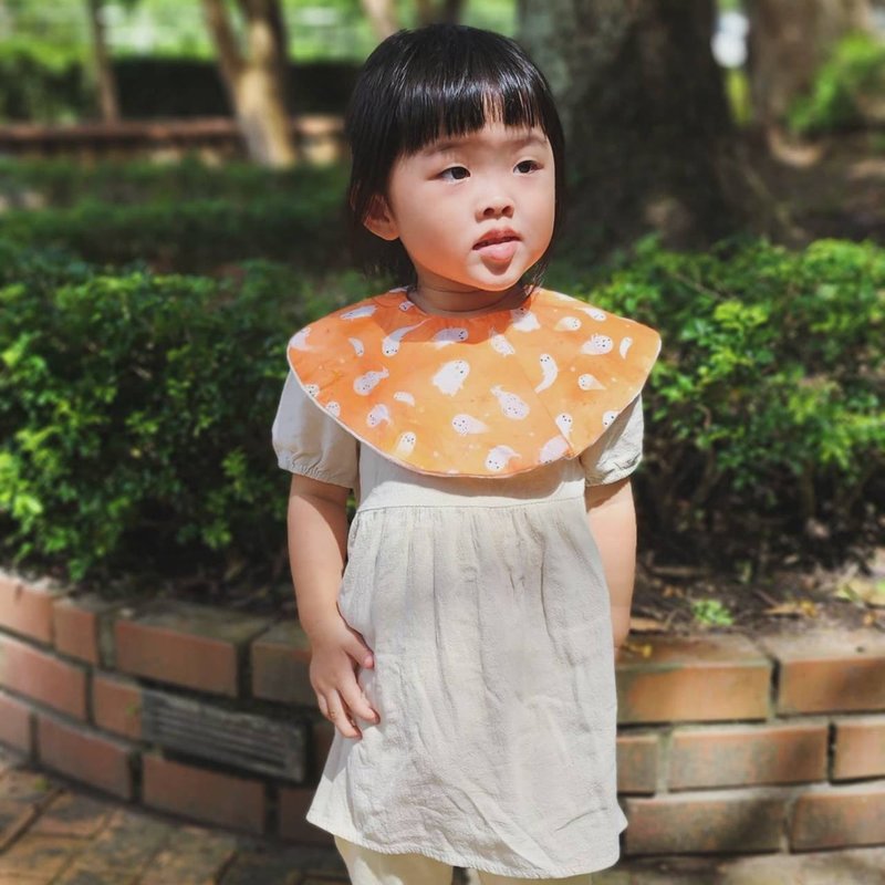 Double yarn bib/slobber napkin/BABY slobber pocket (Halloween-Ghost-Orange) 6 layers in total - ผ้ากันเปื้อน - ผ้าฝ้าย/ผ้าลินิน สีส้ม