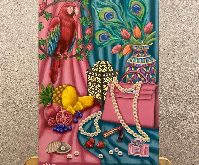 【原画1点物】　エルメス×現代アート　大サイズ　油絵　絵画　HERMES 30x20cm Birkin Bag and Fashion Books エルメス Hermes