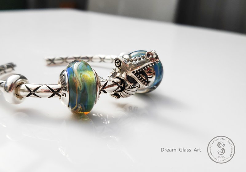 DreamGlassArt*鱷霸鱷魚隔珠SBB-190417 - 手鍊/手環 - 其他金屬 銀色