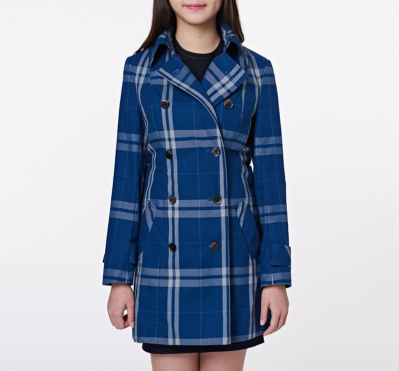 CA Grid Trench Coat classic plaid coat Reflecting Pond manual - Women's Blazers & Trench Coats - Other Materials Blue