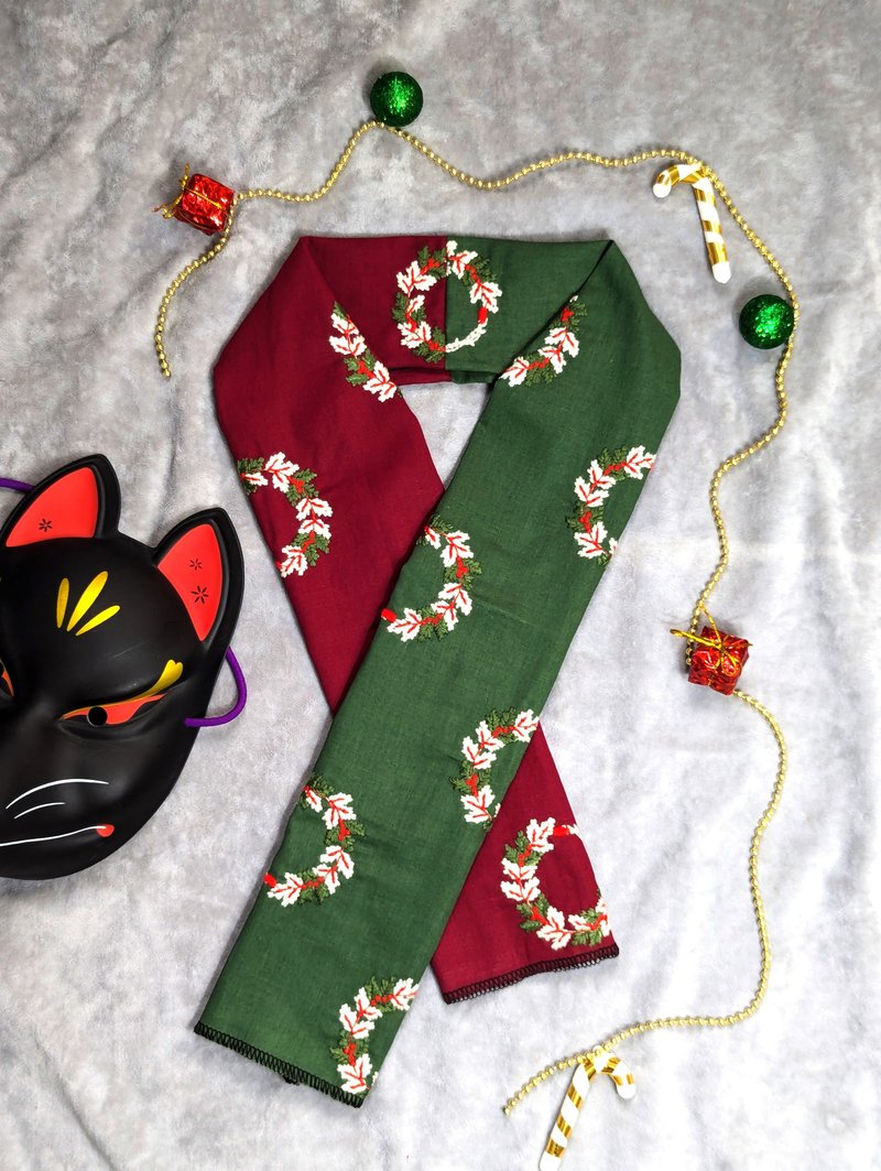 Youiki. Kimono half lapel. Holiday only. Limited quantity. Christmas wreath (left green, right red) - หูกระต่าย/ผ้าพันคอผู้ชาย - ผ้าฝ้าย/ผ้าลินิน 