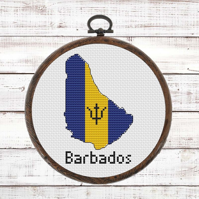 Barbados Map Cross Stitch pattern modern, Barbados Flag Easy Xstitch chart - 手工藝教學/工具書 - 其他材質 
