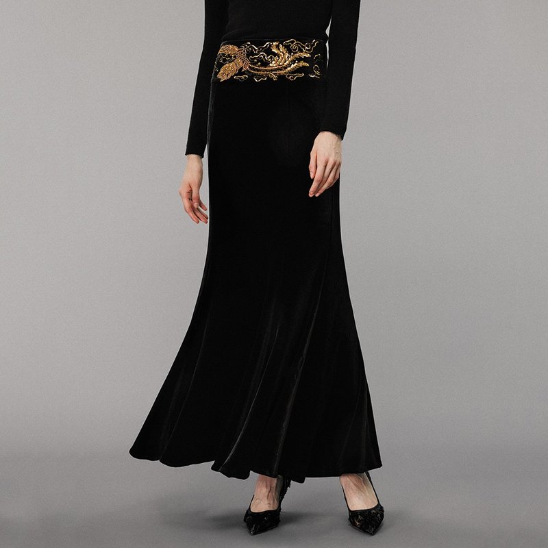 SOLELEGIA Embellished Velvet Maxi Skirt - Skirts - Other Materials Black