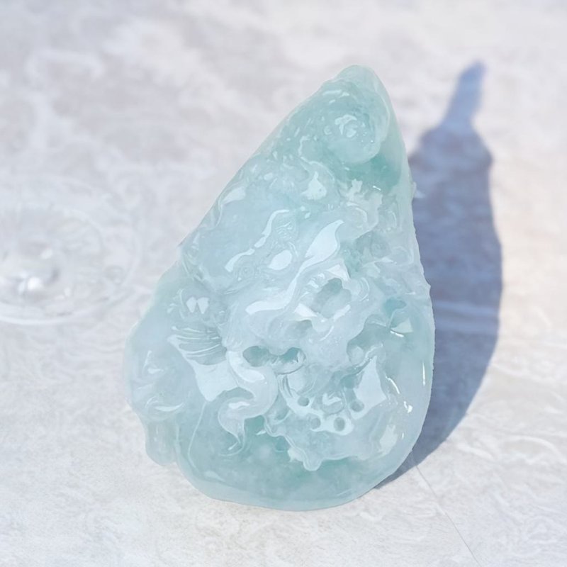 Ice type floating flower jade dragon brand necklace | Natural Burmese jade jade A goods | Gift giving - สร้อยคอ - หยก สีเขียว