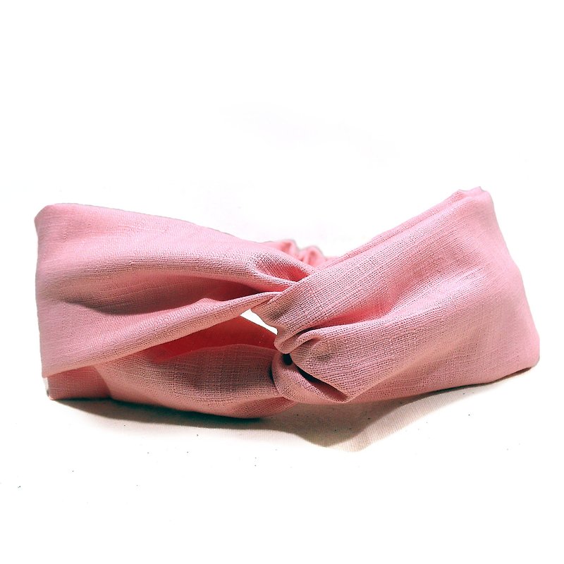 櫻花粉 素色款 交叉髮帶 - 髮帶/頭箍 - 棉．麻 粉紅色