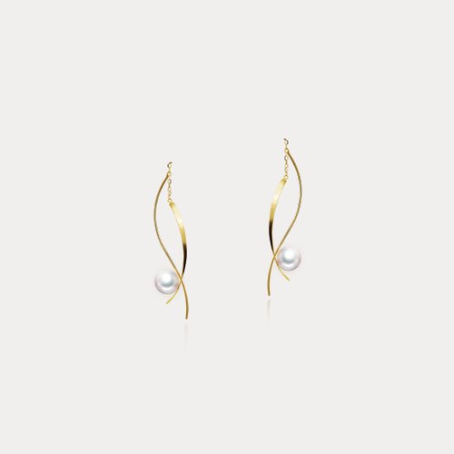瑭果盒珠寶·設計 La Bonbonnière Jewelry Brisa | 6.5-7mm 微風曲線 日本AKOYA海水珍珠 18K金耳環/耳線