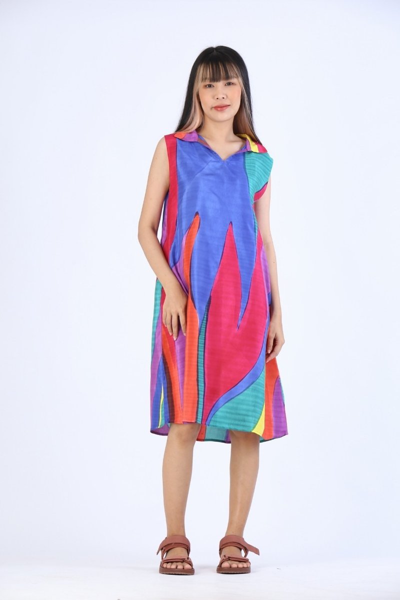 Short Dress Cotton Rayon Hand Paint For Summer Beach Vacatio - 洋裝/連身裙 - 棉．麻 多色