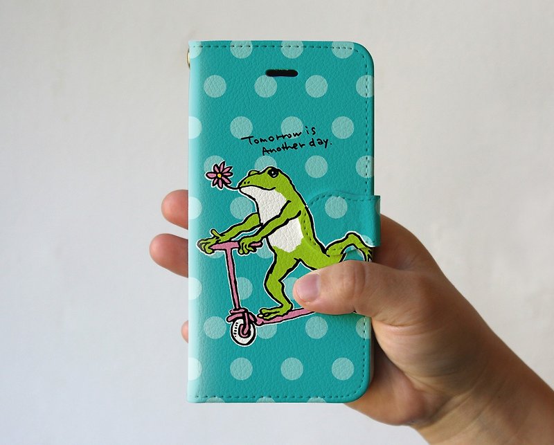 iPhoneカバー・手帳タイプ　青蛙GO　ターコイズ - 手機殼/手機套 - 紙 藍色