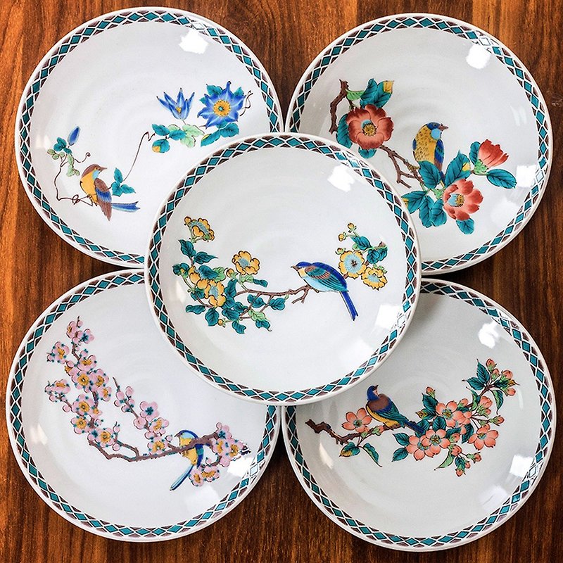 Japanese imported Kutani ceramic plate Japanese hand-painted flower and bird style dessert plate salad fruit snack spit bone plate - Plates & Trays - Porcelain 
