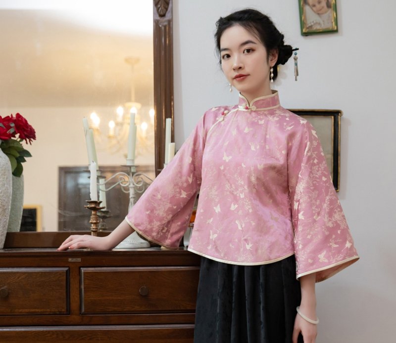 Small sugar new Chinese retro Republic of China style ancient cheongsam top - Women's Tops - Other Materials Pink