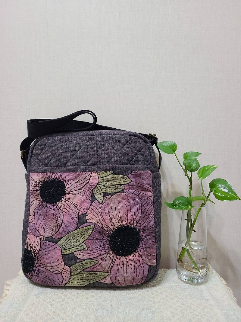 floral side backpack - กระเป๋าแมสเซนเจอร์ - ผ้าฝ้าย/ผ้าลินิน 