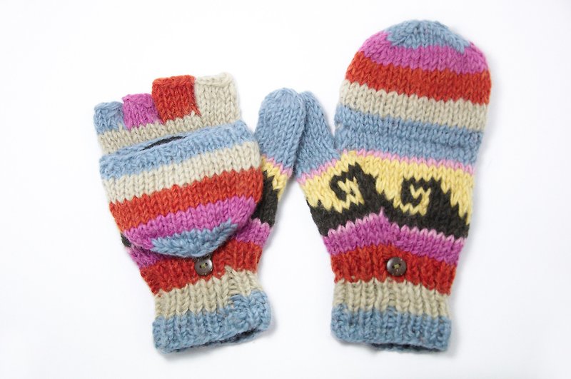 NG product limited one piece knitted pure wool warm gloves / 2ways gloves / open-toed gloves / inner brush gloves / knitted gloves-Childlike color Eastern European ethnic totem - ถุงมือ - วัสดุอื่นๆ หลากหลายสี