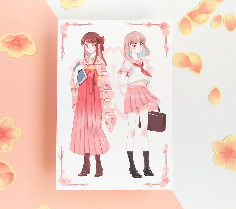 Sakura Girl Postcard - การ์ด/โปสการ์ด - กระดาษ สึชมพู