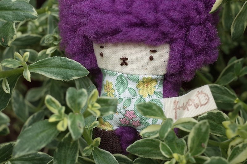 Duo rabbit - grape hair color -005 yellow and green flowers - Keychains - Cotton & Hemp Purple