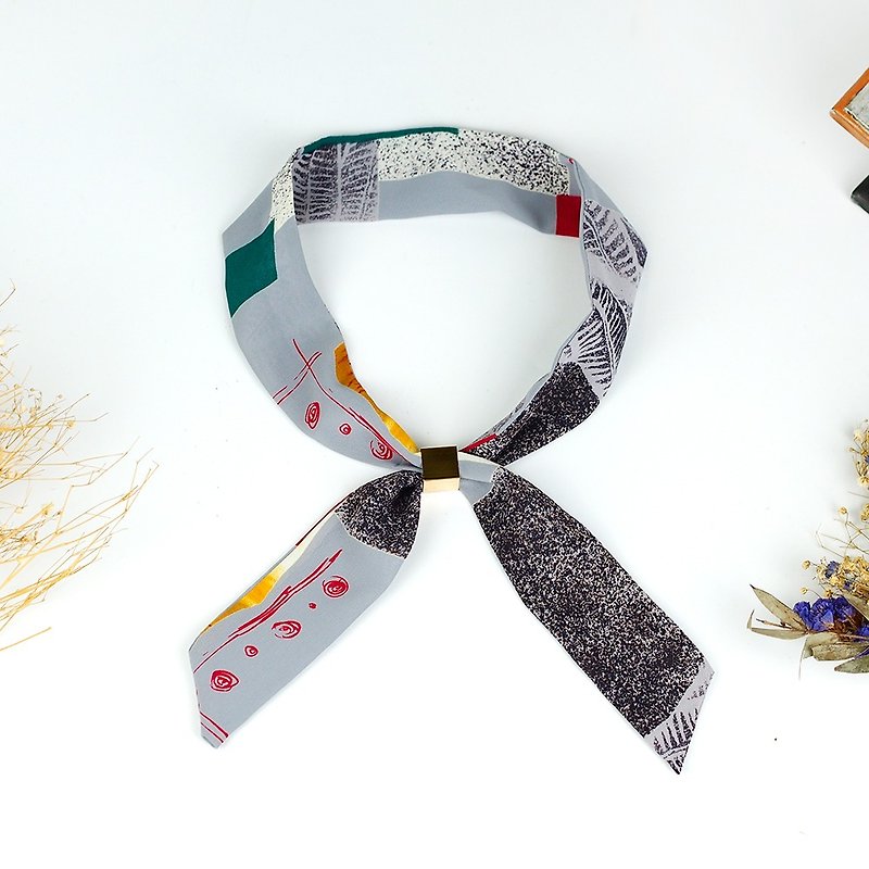 Handmade Hairband Headband scarves scarf - ผ้าพันคอ - ผ้าไหม สีเทา