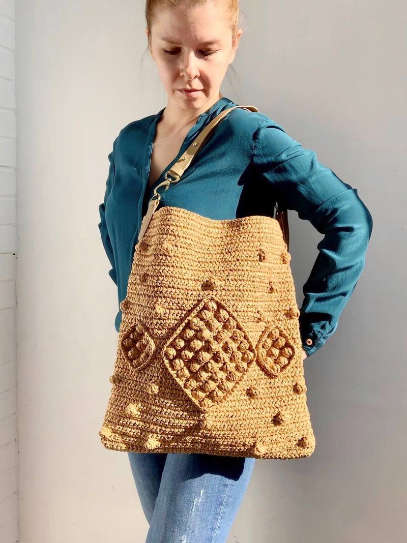 編織說明書電子檔 Crochet Raffia Hobo bag Tote bag Raffia market bag Tutorial PDF - 手工藝教學/工具書 - 其他材質 