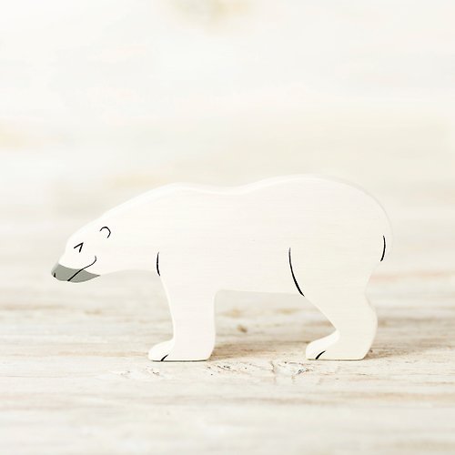 Wooden Caterpillar Toys Wooden Polar Bear figurine toy Arctic animals White bear