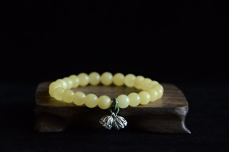 [相守] Amber natural organic gemstone amber 925 silver rose lotus fresh literary bracelet - Bracelets - Gemstone Yellow